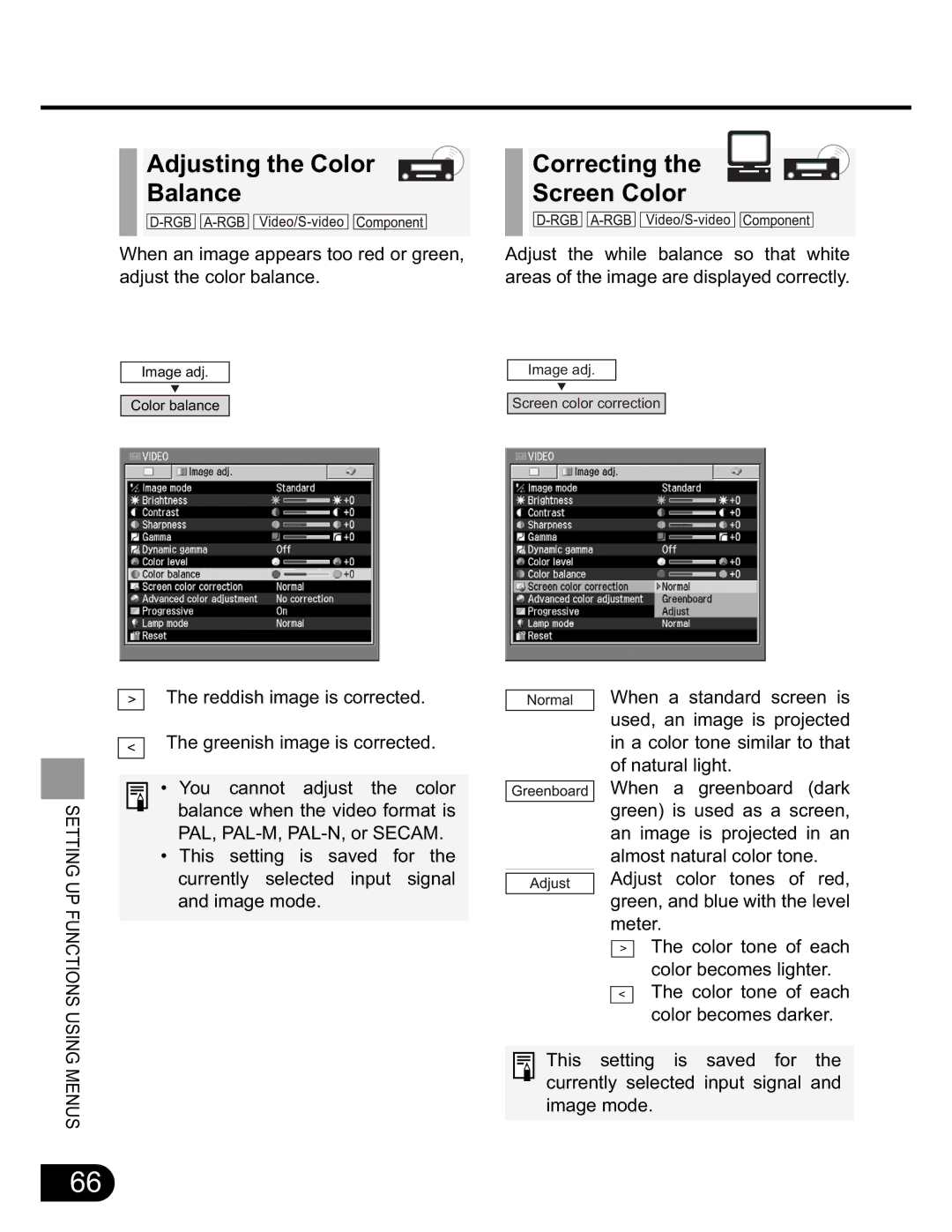 Canon SX20 manual Adjusting the Color Balance Correcting the Screen Color 