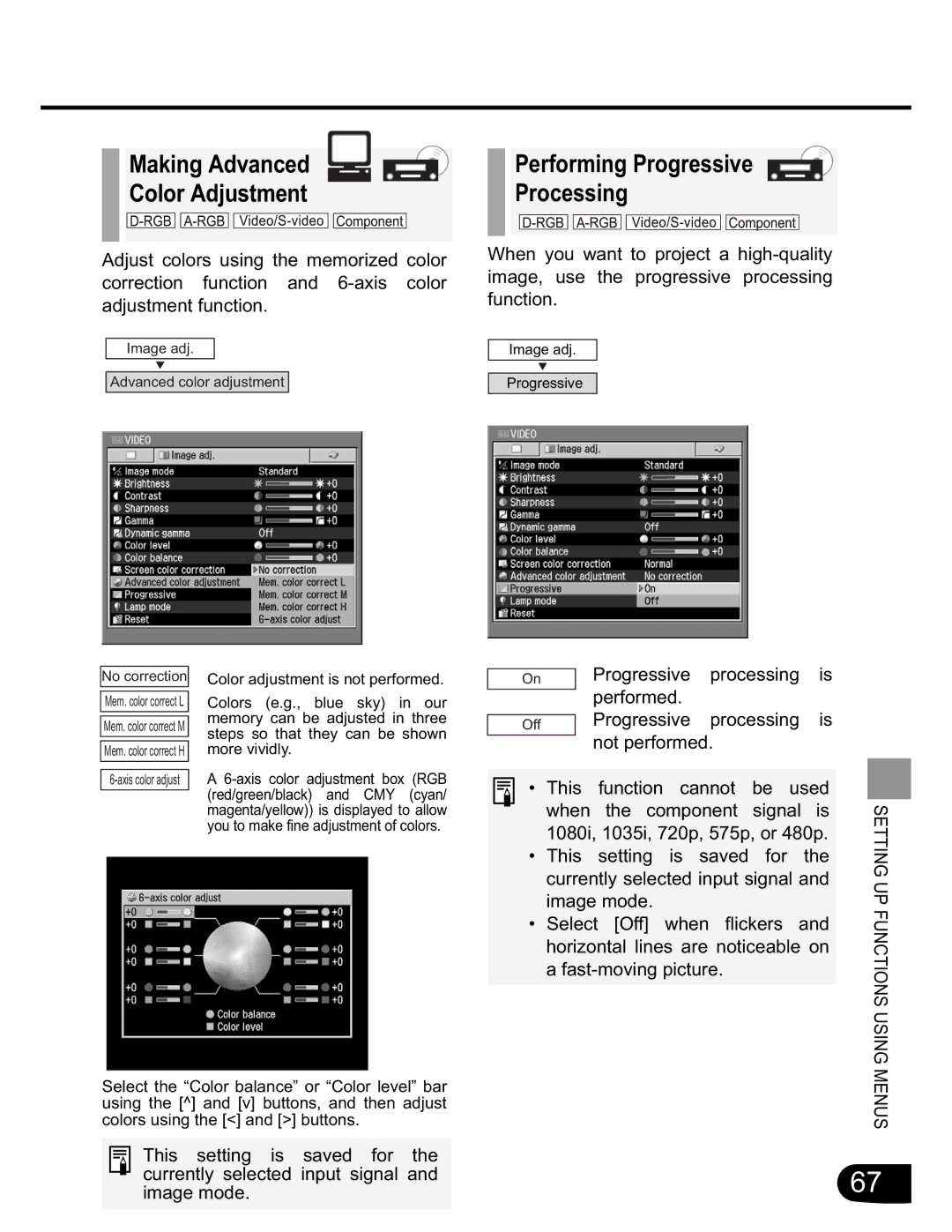 Canon SX20 manual Making Advanced Color Adjustment, Performing Progressive Processing 