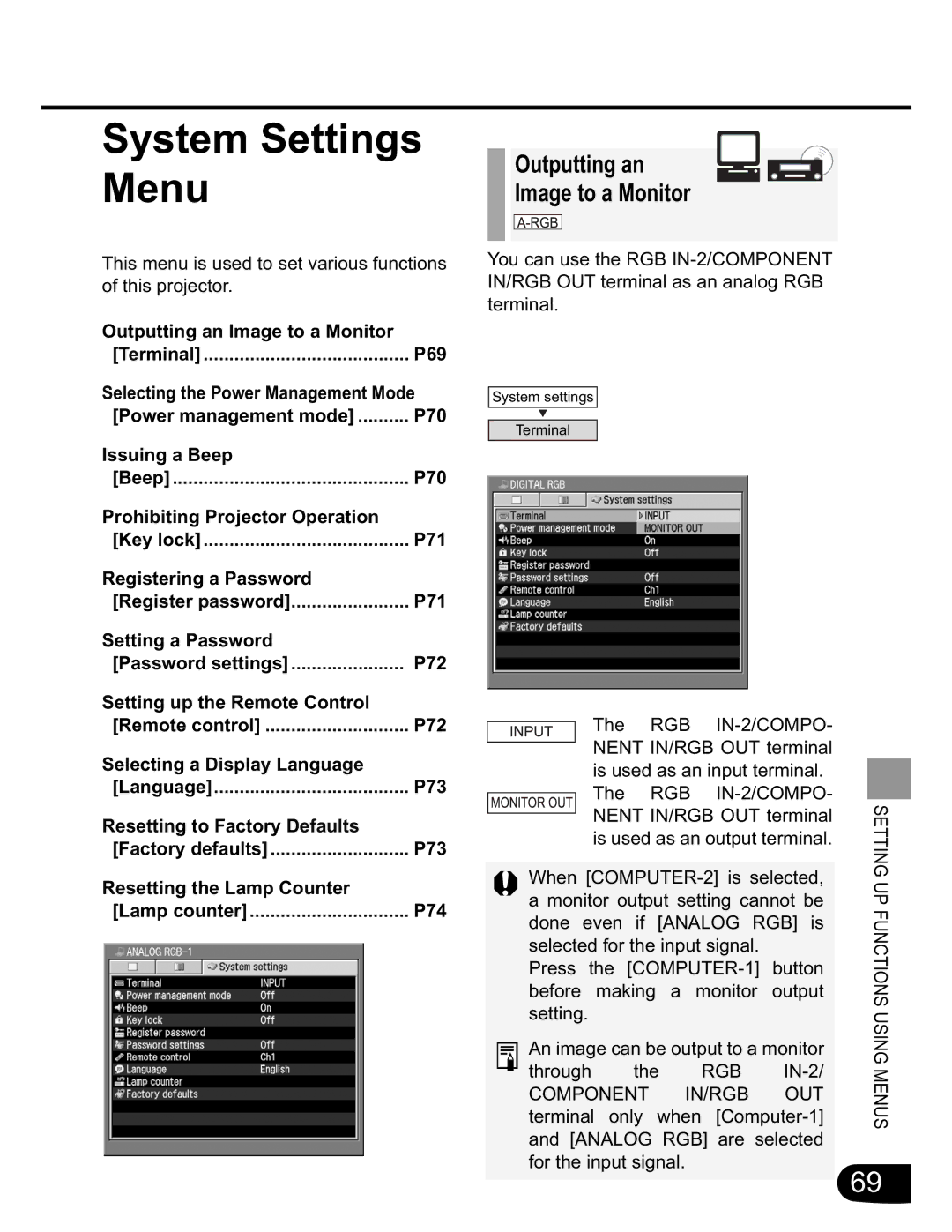 Canon SX20 manual System Settings Menu, Outputting an Image to a Monitor 