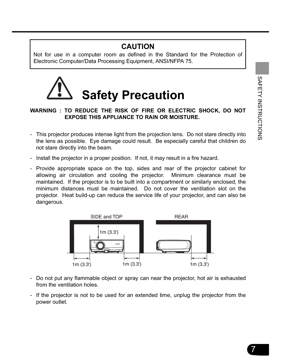 Canon SX20 manual Safety Precaution 