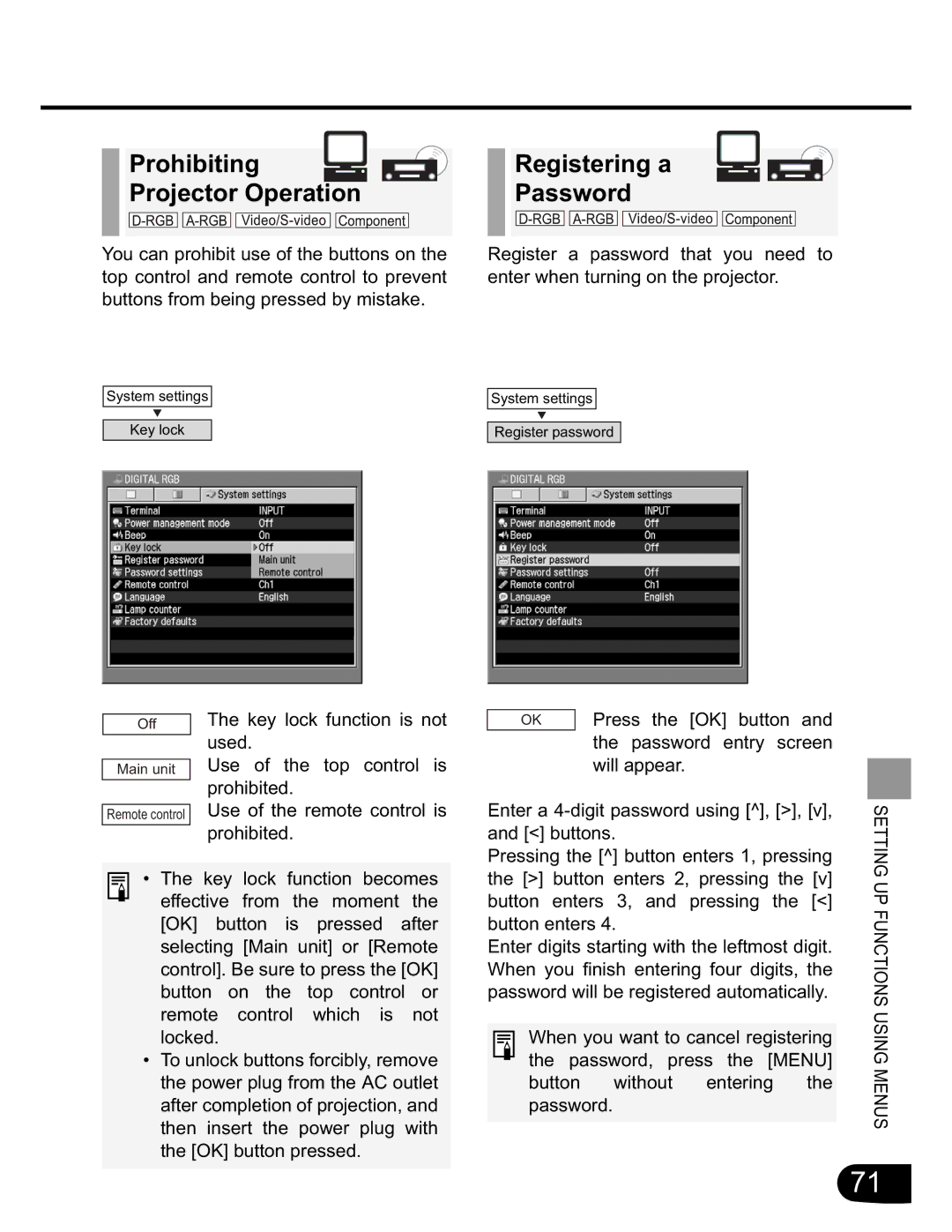 Canon SX20 manual Prohibiting Registering a Projector Operation Password 