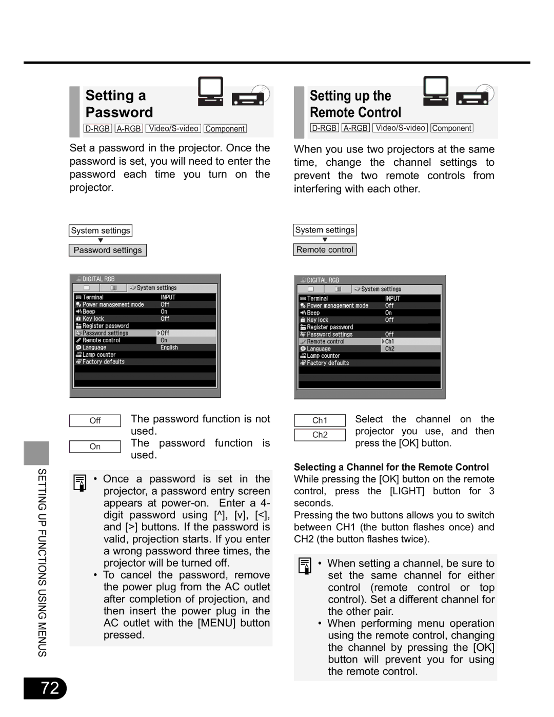 Canon SX20 manual Setting a Password, Setting up the Remote Control 