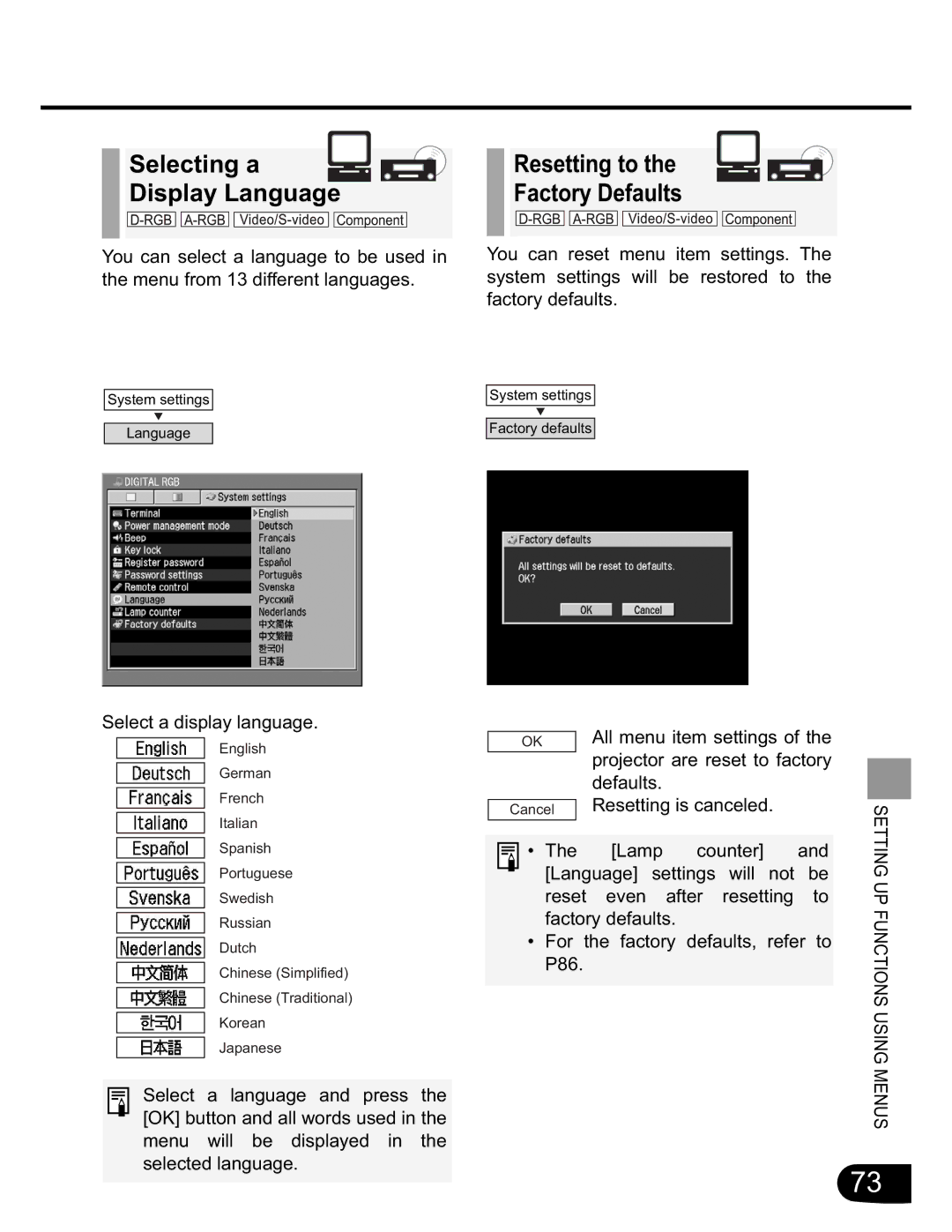 Canon SX20 manual Selecting a, Display Language 