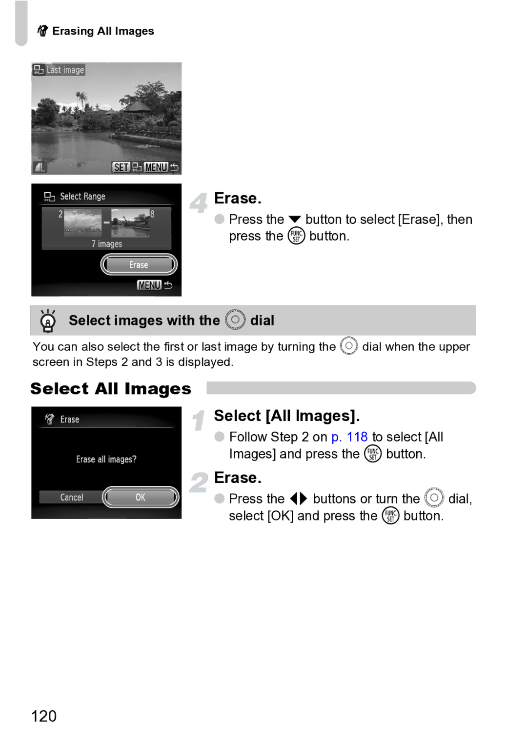 Canon Sx200 Is manual Select All Images, 120, Select images with the Â dial 
