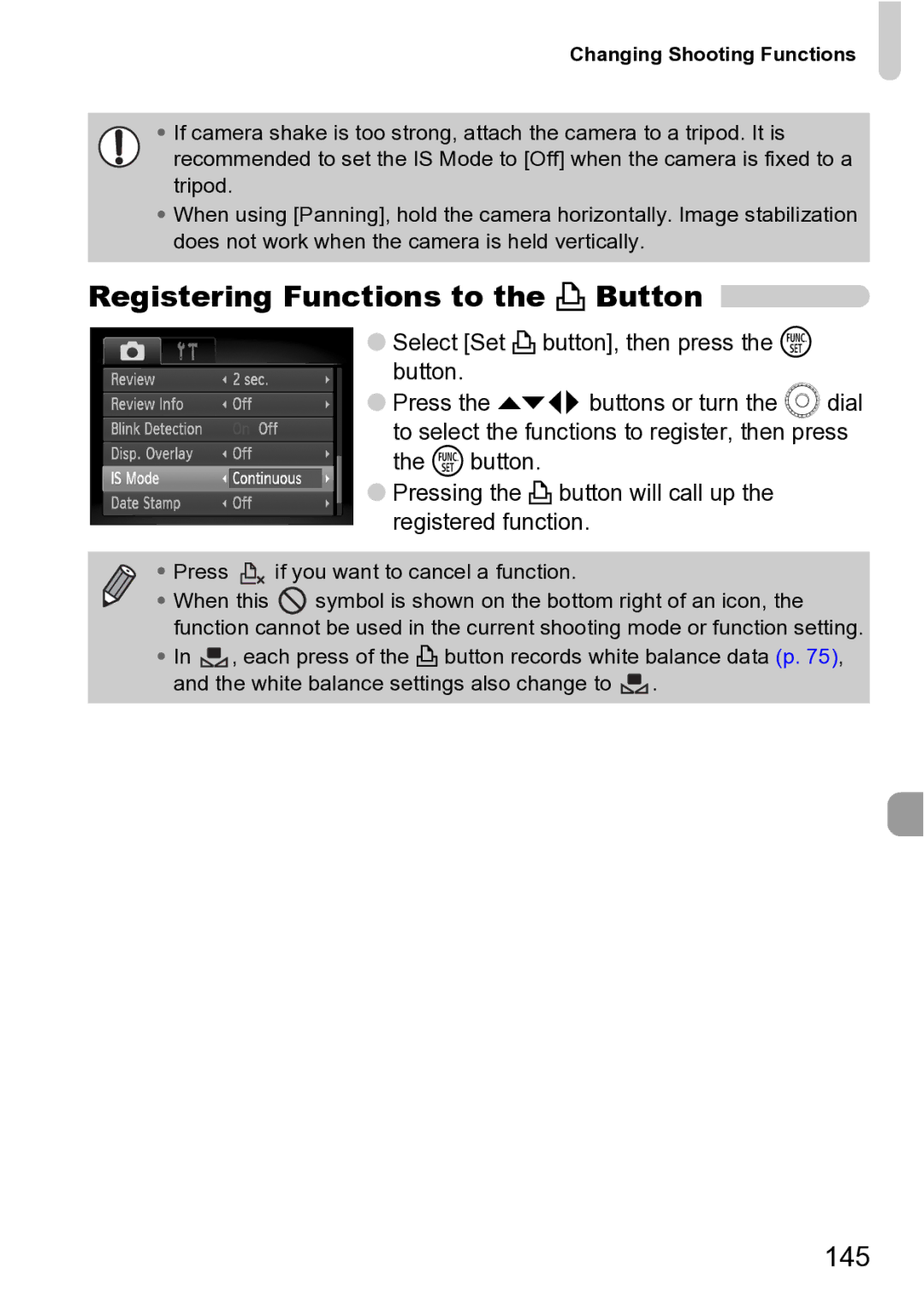 Canon Sx200 Is manual Registering Functions to the c Button, 145 