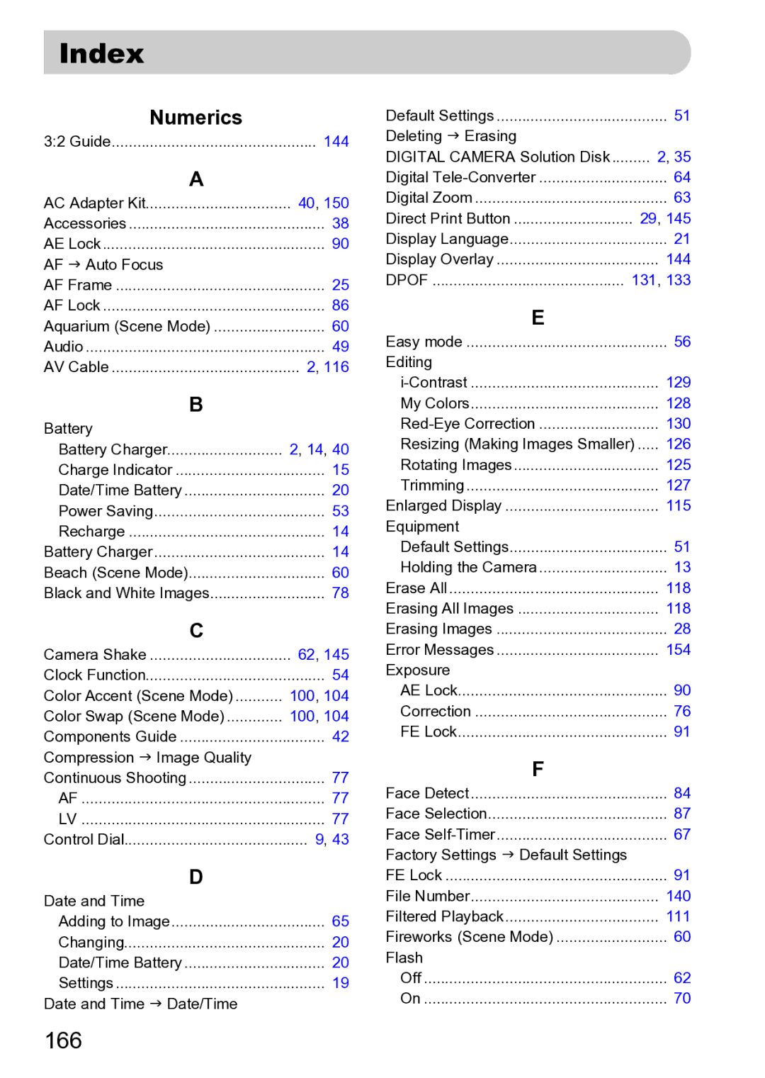 Canon Sx200 Is manual Index, 166 