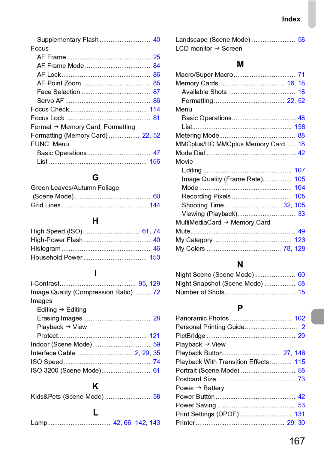 Canon Sx200 Is manual 167, Index 