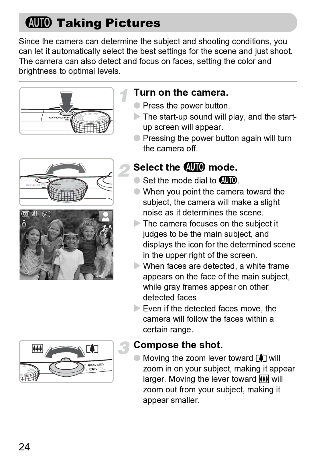 Canon Sx200 Is manual Taking Pictures, Select the a mode, Compose the shot, Set the mode dial to a 