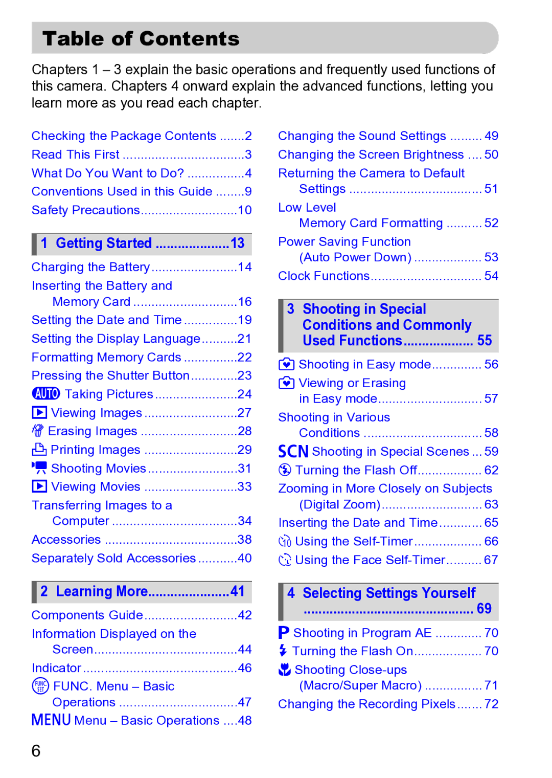 Canon Sx200 Is manual Table of Contents 