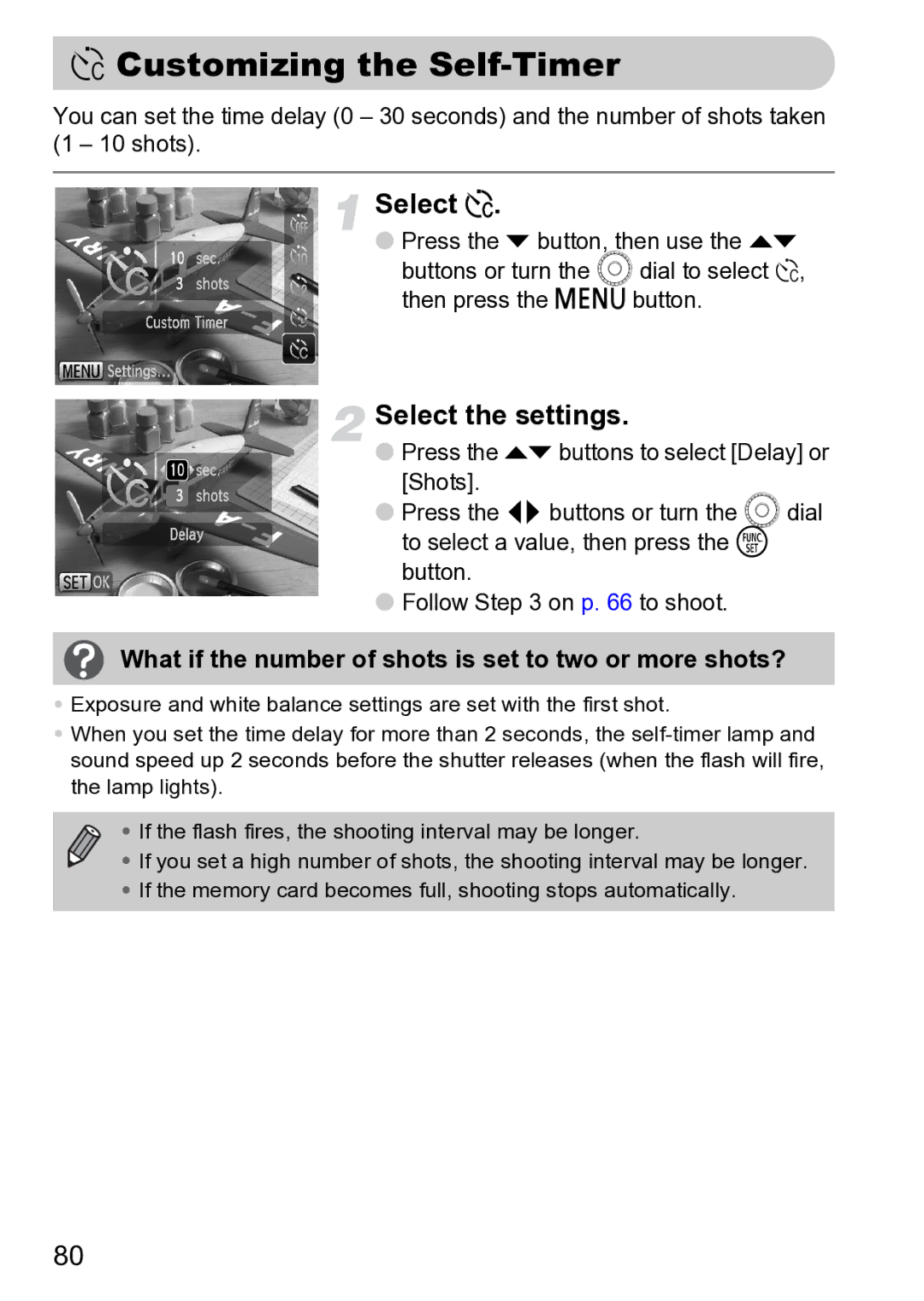 Canon Sx200 Is manual $ Customizing the Self-Timer, Select $, Select the settings 