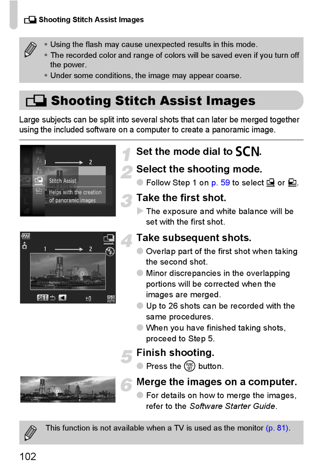 Canon SX200IS manual Shooting Stitch Assist Images 