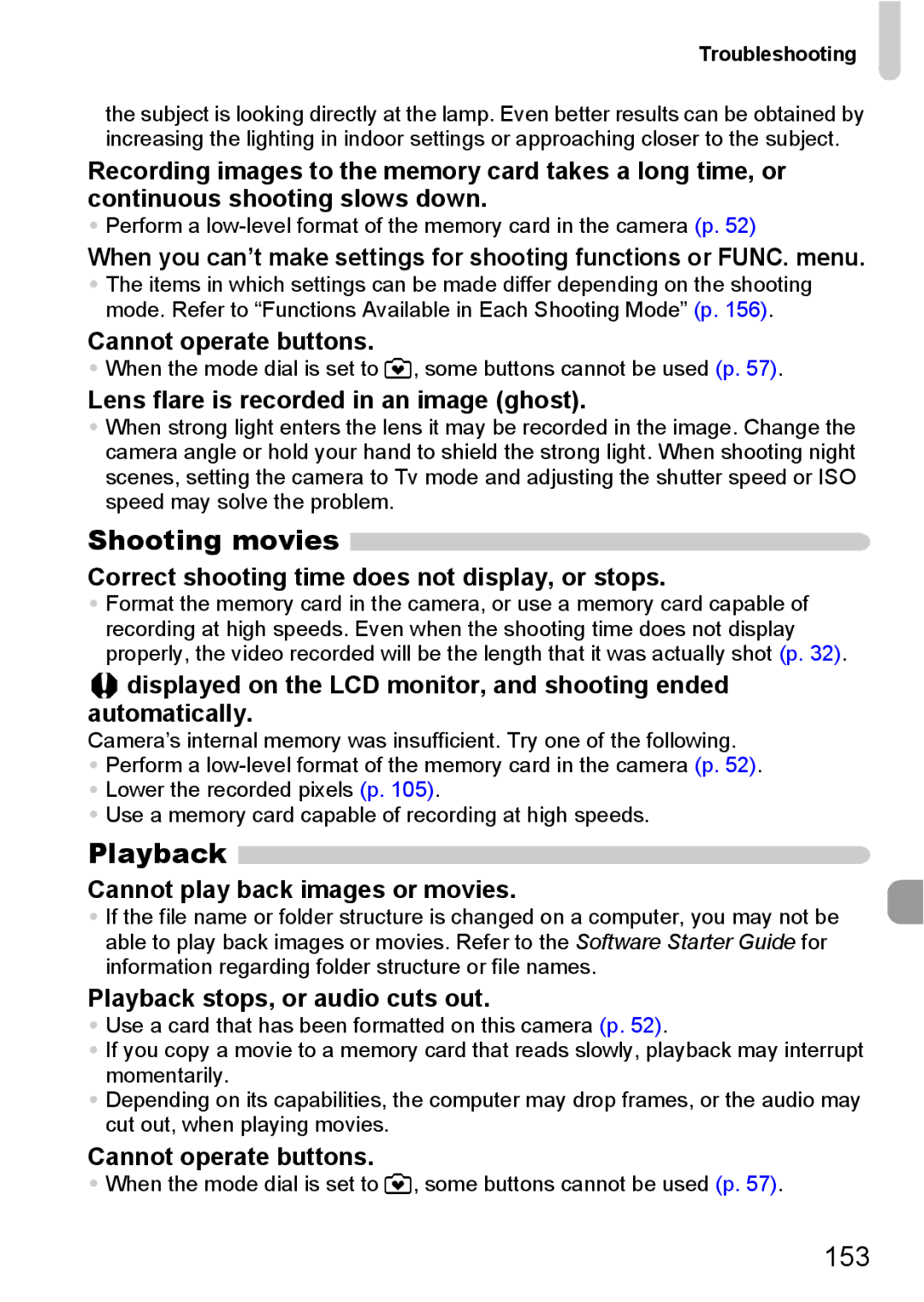 Canon SX200IS manual Shooting movies, Playback, 153 