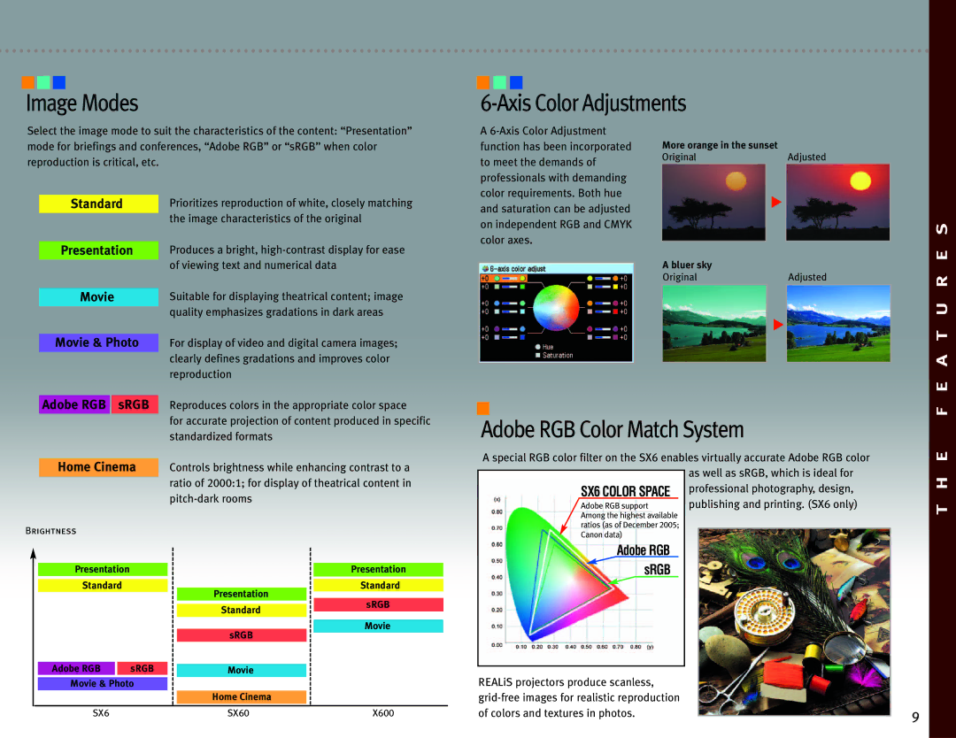 Canon SX6 manual Image Modes, Axis Color Adjustments 