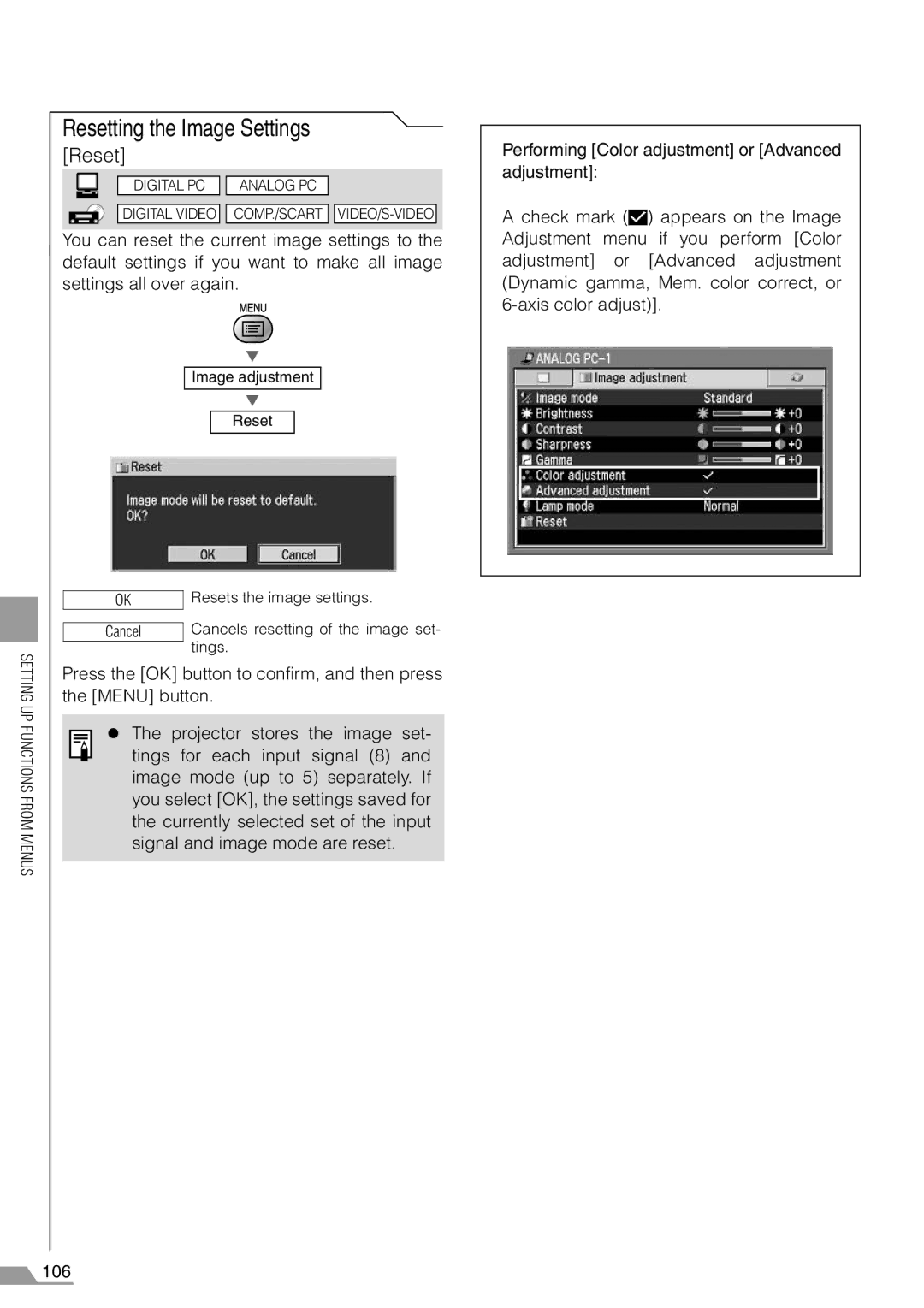 Canon SX7, X700 manual Resetting the Image Settings 