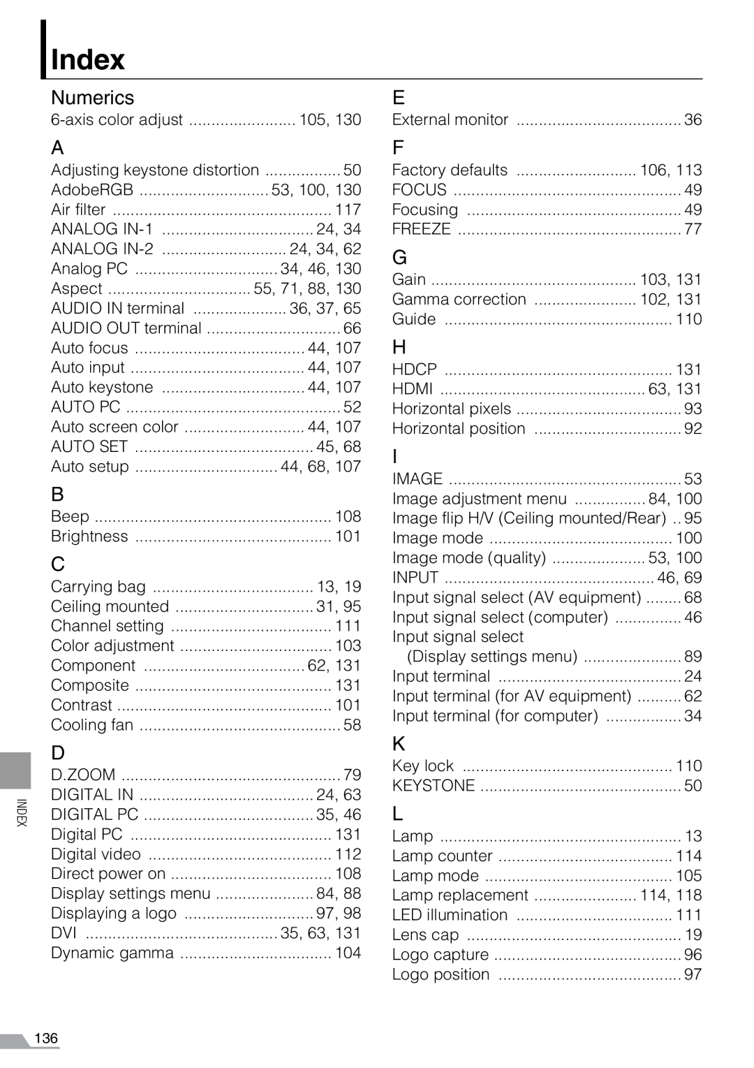 Canon SX7, X700 manual Index, Numerics 