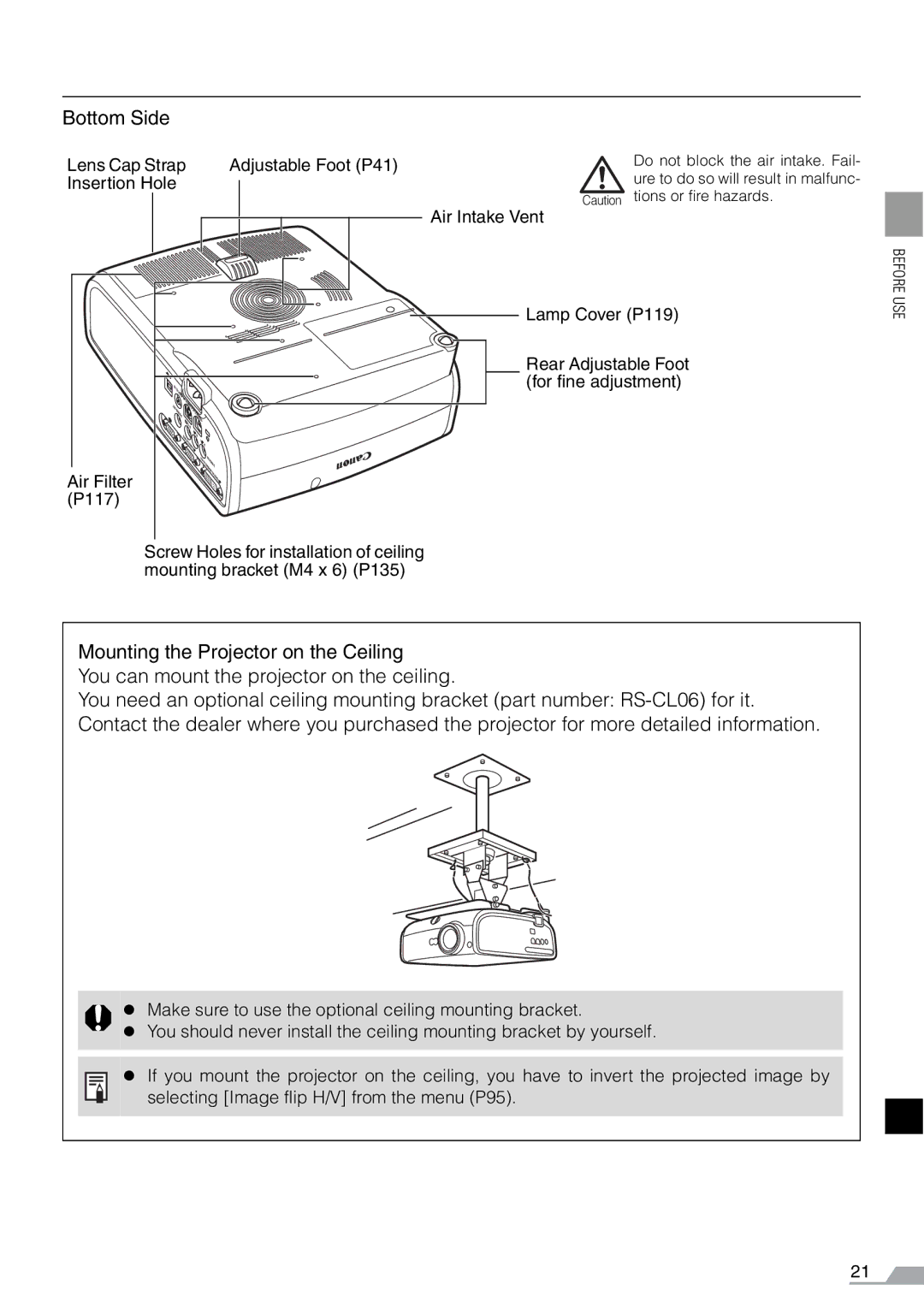 Canon X700, SX7 manual Bottom Side 