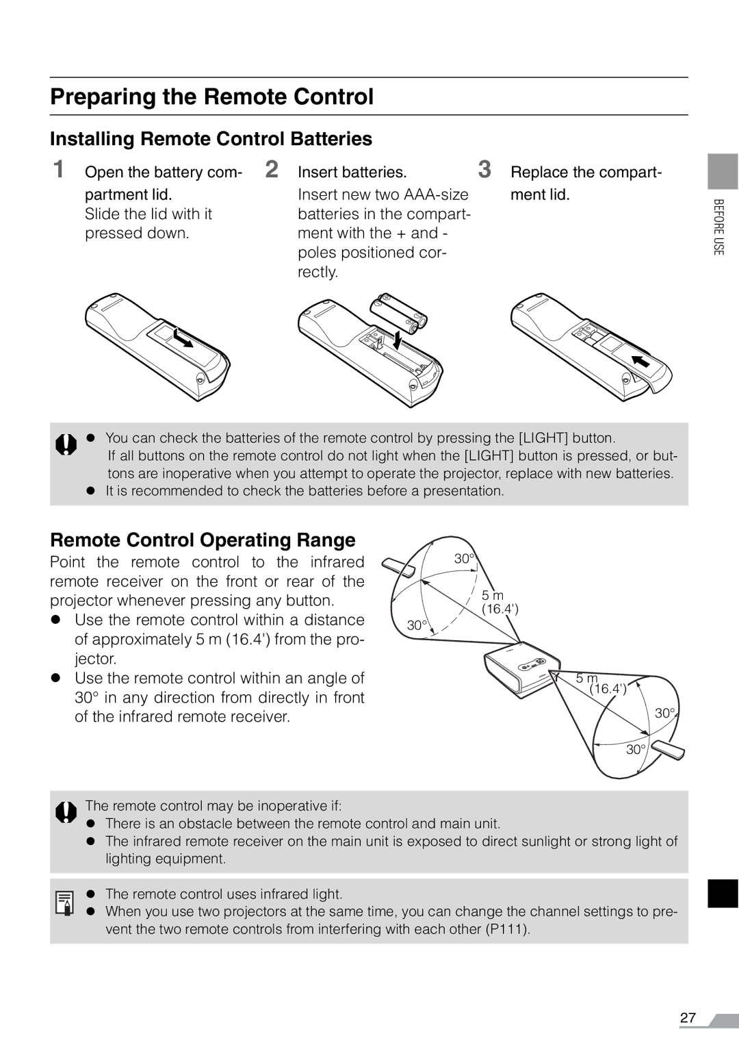 Canon X700, SX7 manual Preparing the Remote Control, Installing Remote Control Batteries, Remote Control Operating Range 