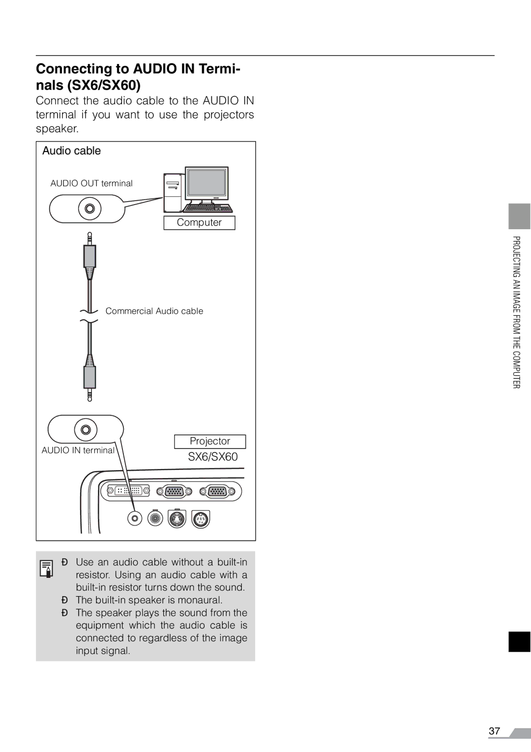 Canon X700, SX7 manual Connecting to Audio in Termi- nals SX6/SX60 