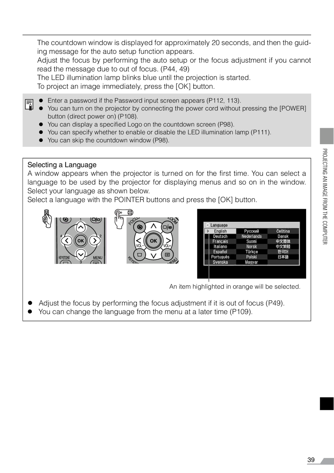 Canon X700, SX7 manual An item highlighted in orange will be selected 