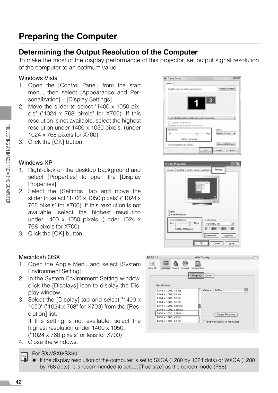 Canon SX7, X700 manual Preparing the Computer, Determining the Output Resolution of the Computer 