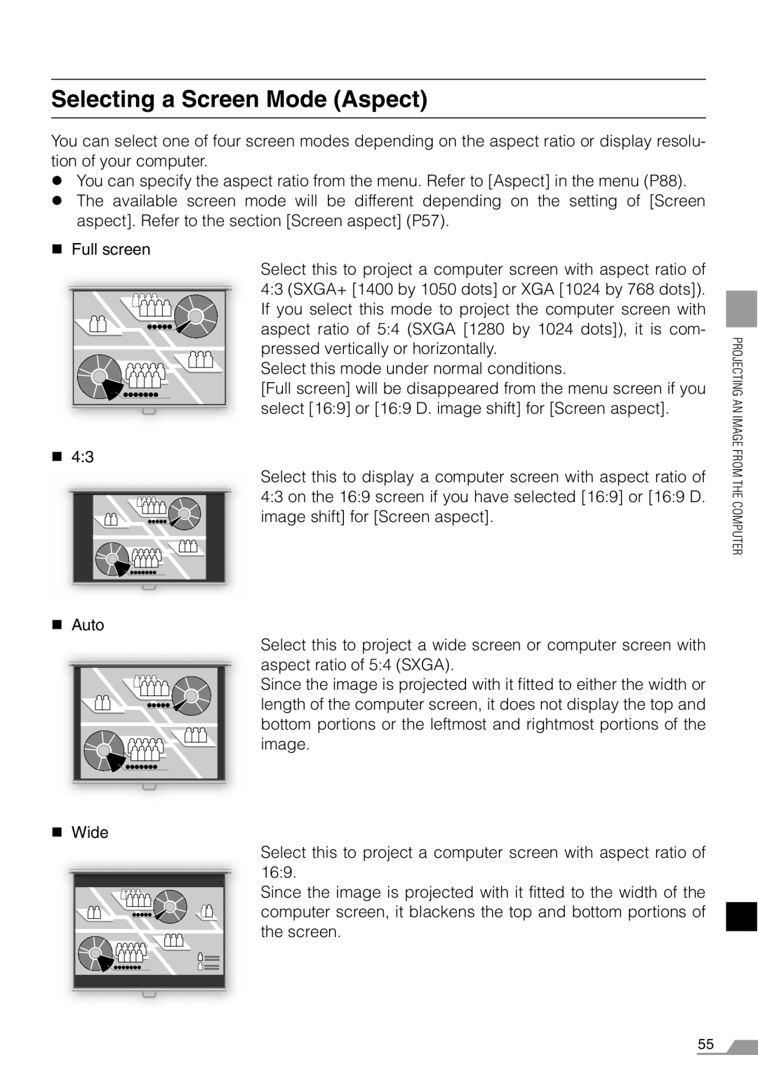 Canon X700, SX7 manual Selecting a Screen Mode Aspect 