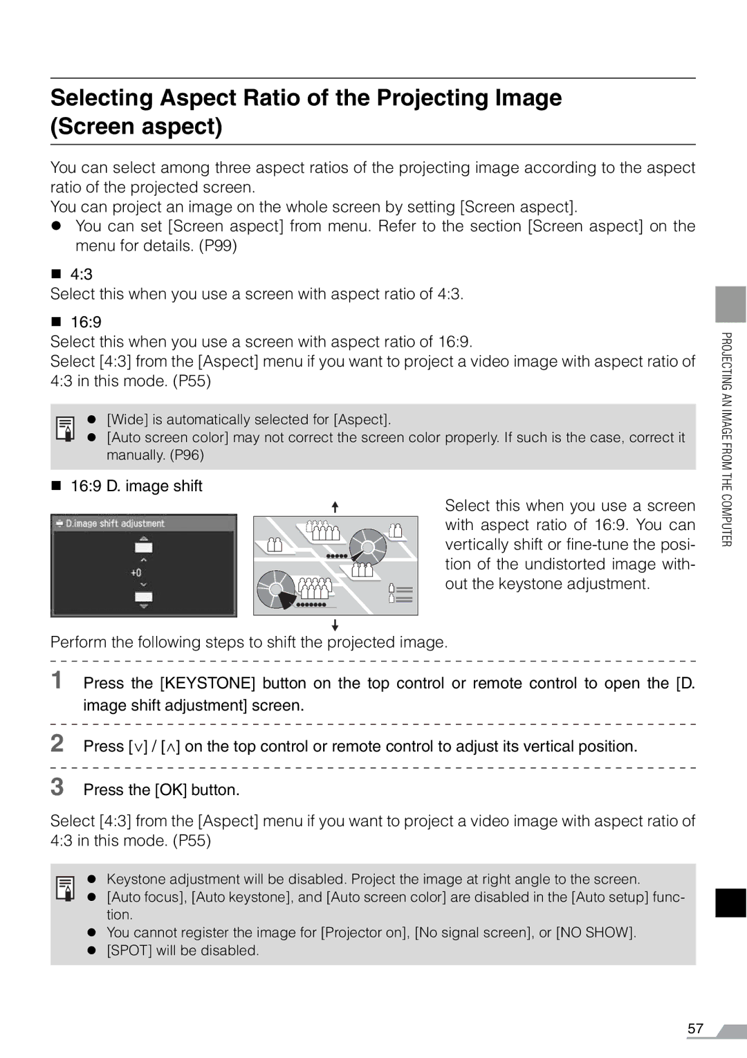 Canon X700, SX7 manual Selecting Aspect Ratio of the Projecting Image Screen aspect 