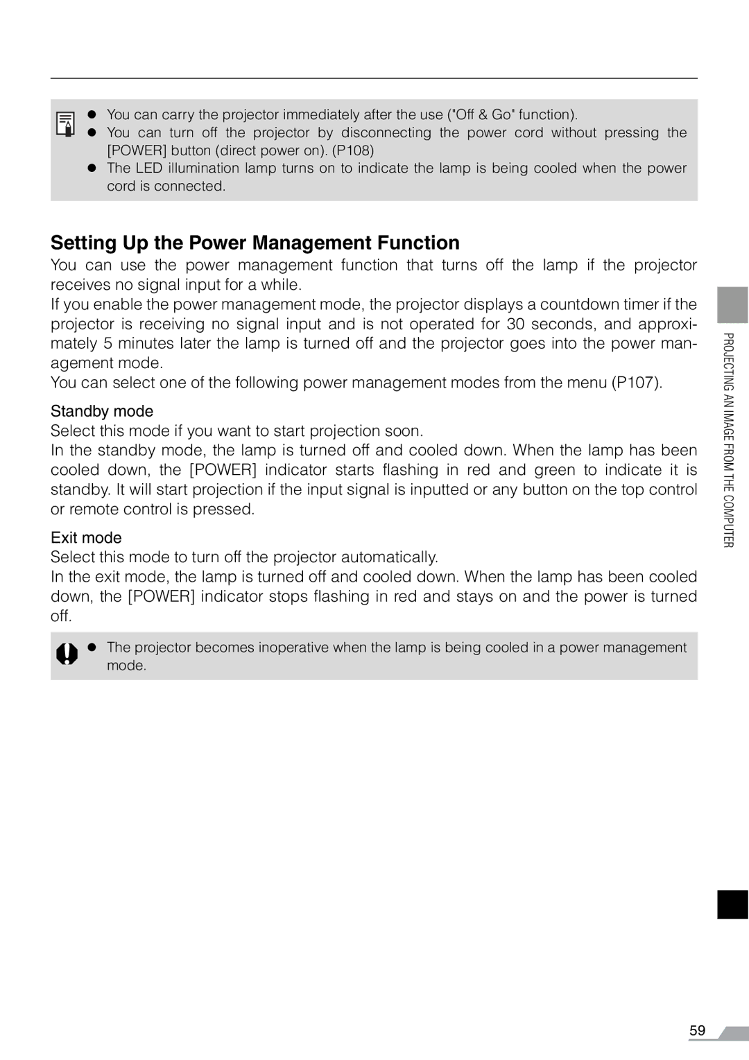 Canon X700, SX7 manual Setting Up the Power Management Function 