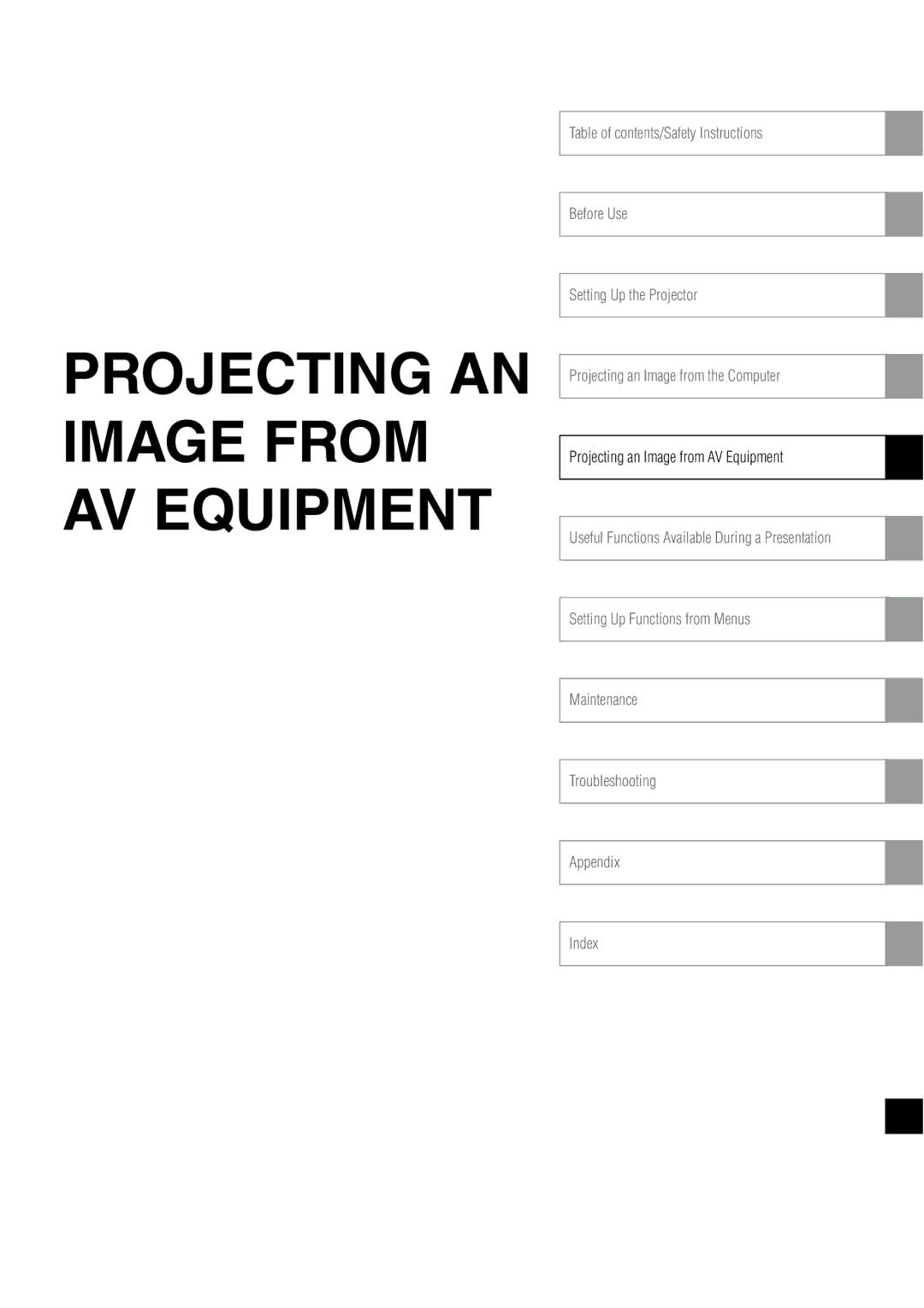 Canon X700, SX7 manual Projecting AN Image from AV Equipment 