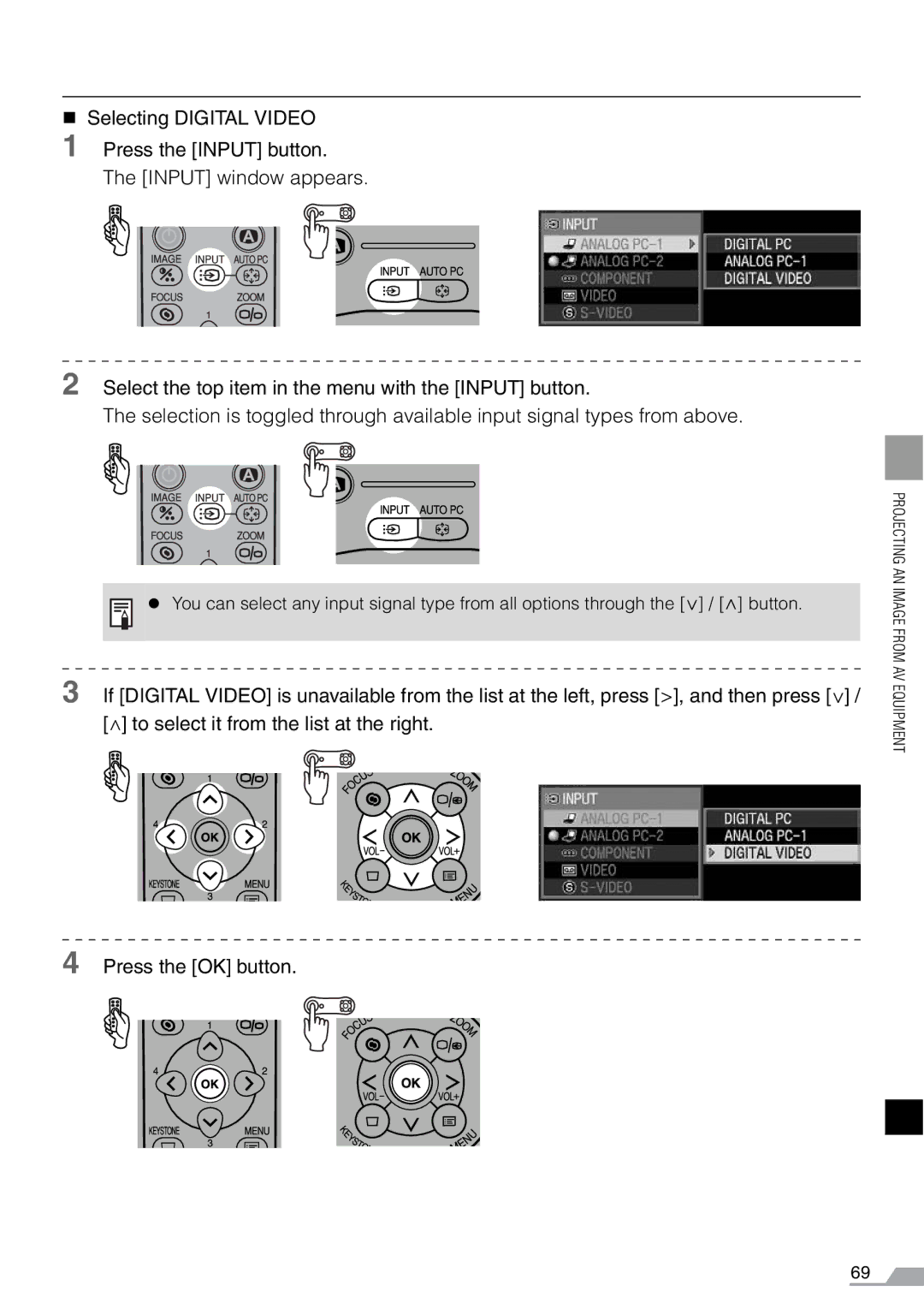 Canon X700, SX7 manual Projecting AN Image from AV Equipment 