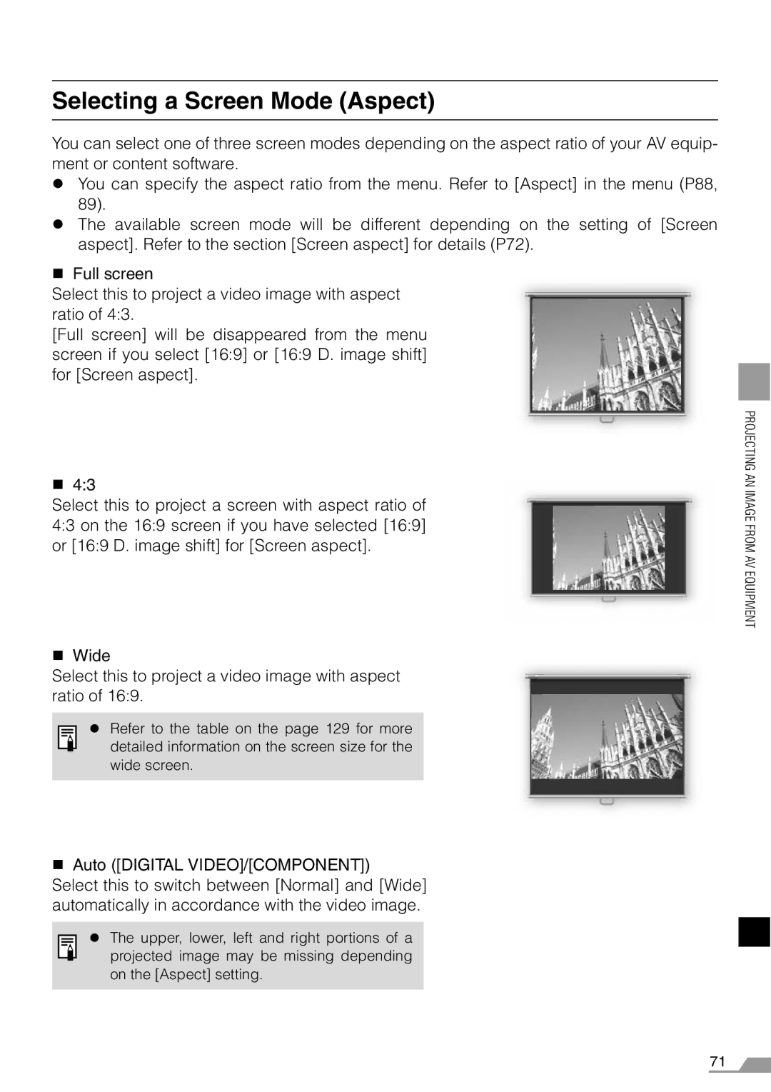 Canon X700, SX7 manual Selecting a Screen Mode Aspect 