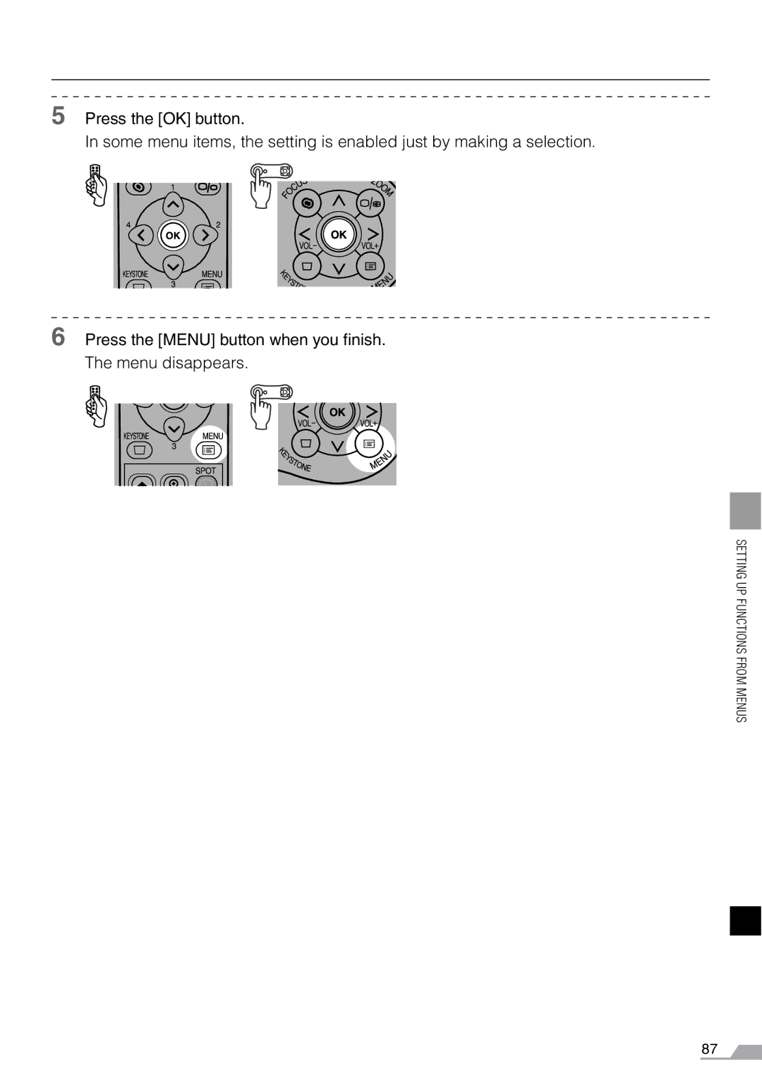 Canon X700, SX7 manual Setting UP Functions from Menus 