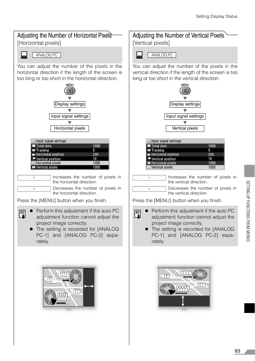 Canon X700 Adjusting the Number of Horizontal, Adjusting the Number of Vertical Pixels, Horizontal pixels, Vertical pixels 