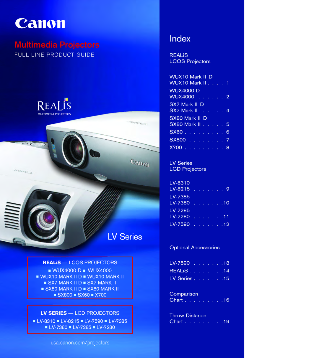 Canon SX80 MARK II, SX80 Mark II D, LV-7590, LV-7385, LV-8310, LV-8215, WUX4000 D, WUX10 MARK II D manual Multimedia Projectors 