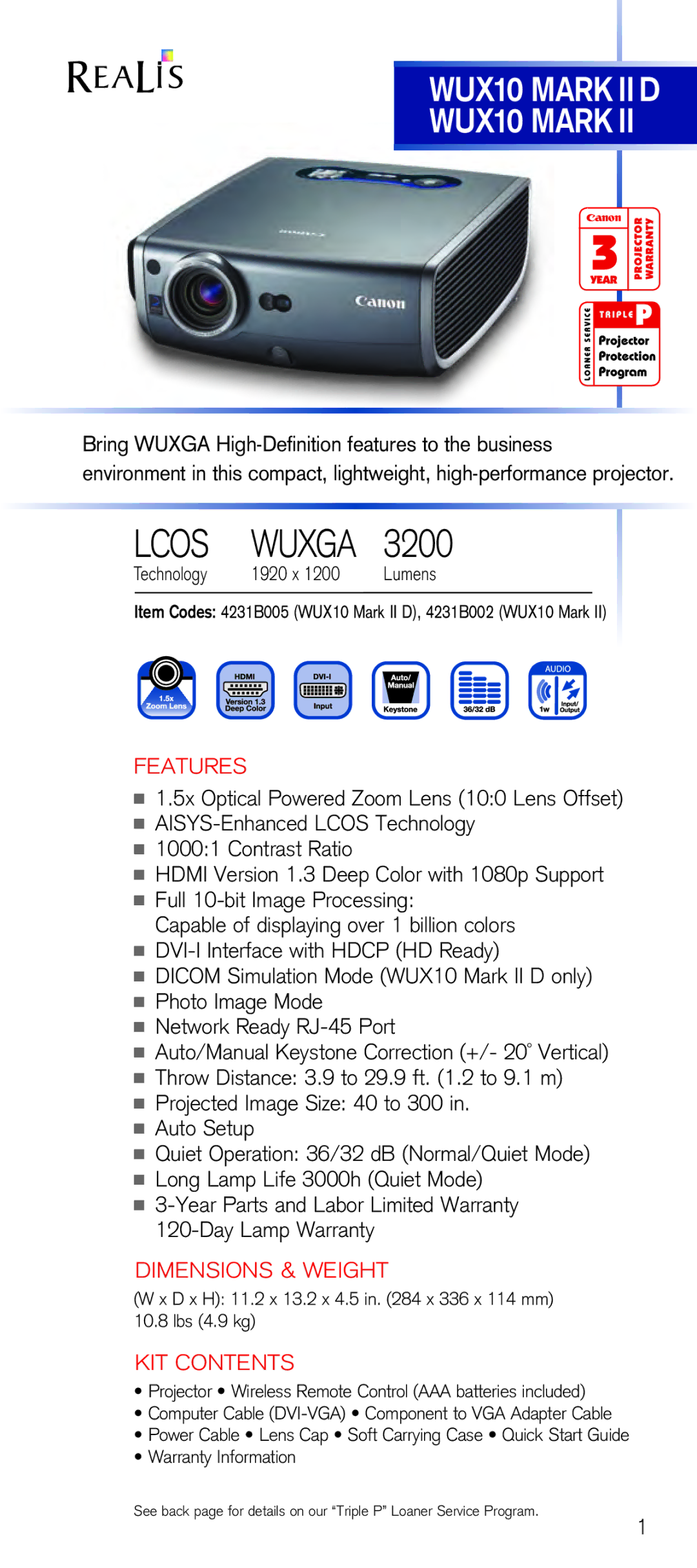 Canon LV-7385, SX80 Mark II D, SX80 MARK II, LV-7590, LV-8310, LV-8215, WUX4000 D, WUX10 MARK II D, SX800 manual Lcos, 3200 