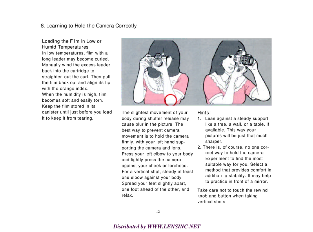 Canon T50 manual Learning to Hold the Camera Correctly, Loading the Film in Low or Humid Temperatures 