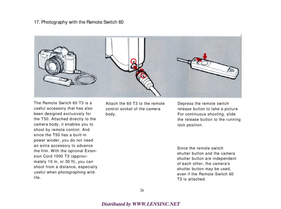 Canon T50 manual Photography with the Remote Switch 