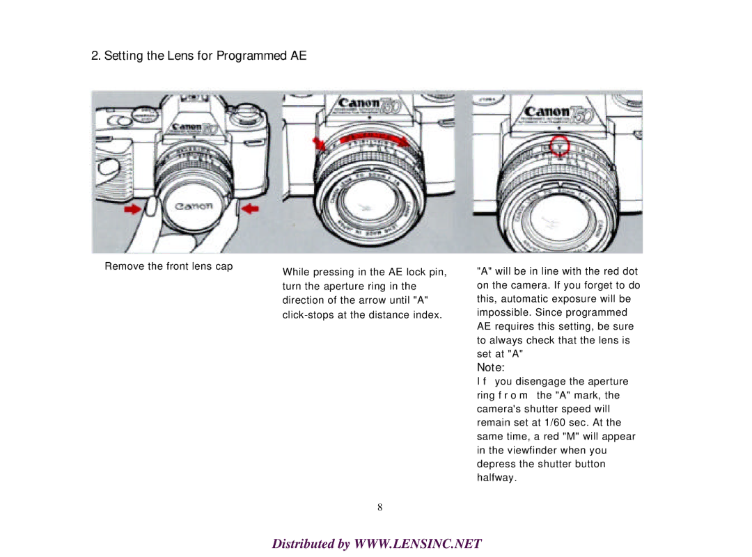 Canon T50 manual Setting the Lens for Programmed AE 