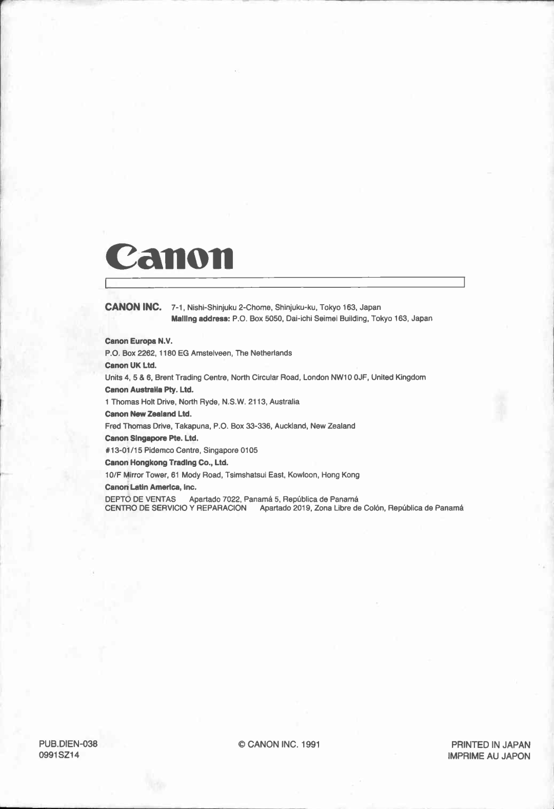 Canon UC 10 manual 