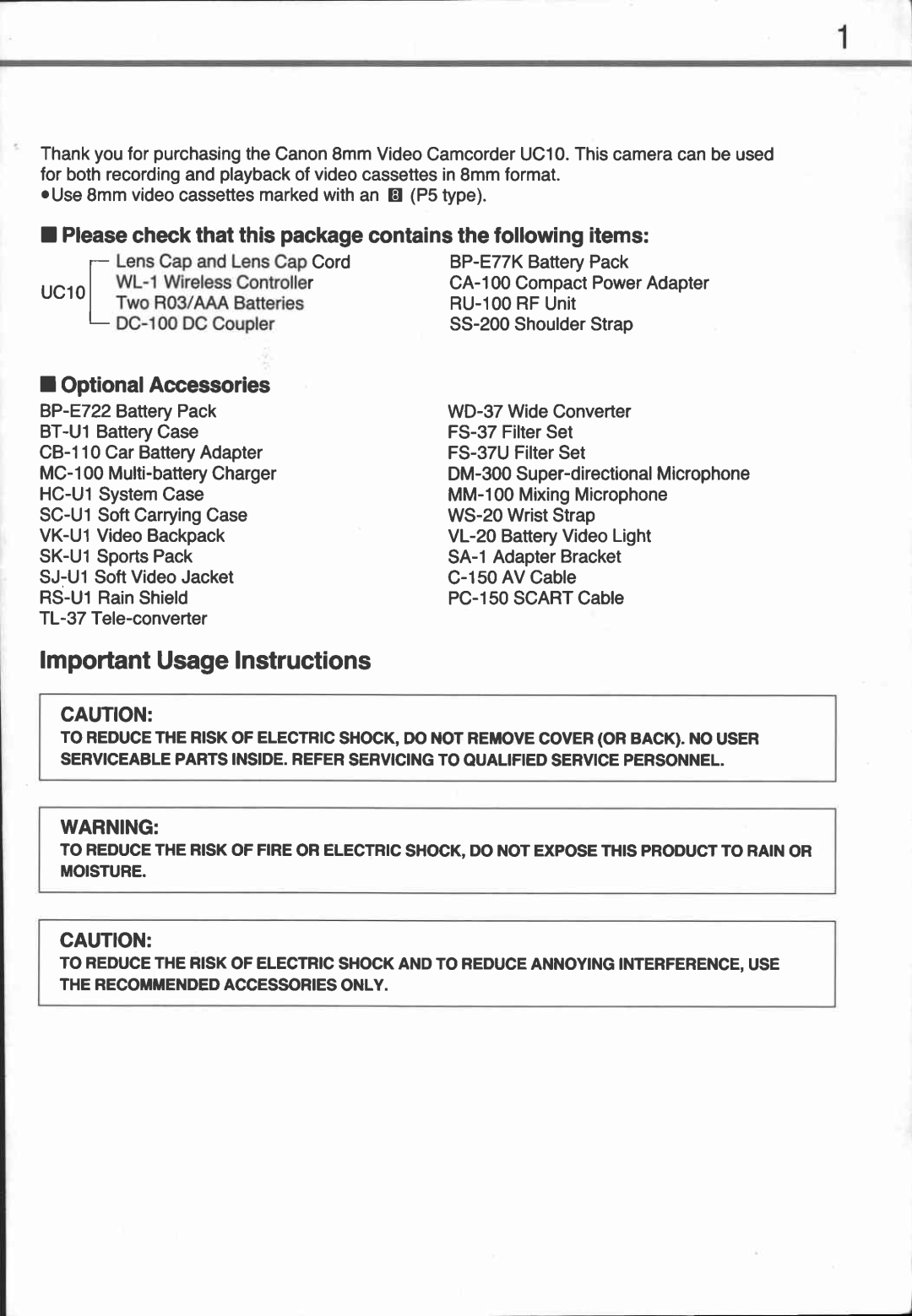 Canon UC 10 manual 