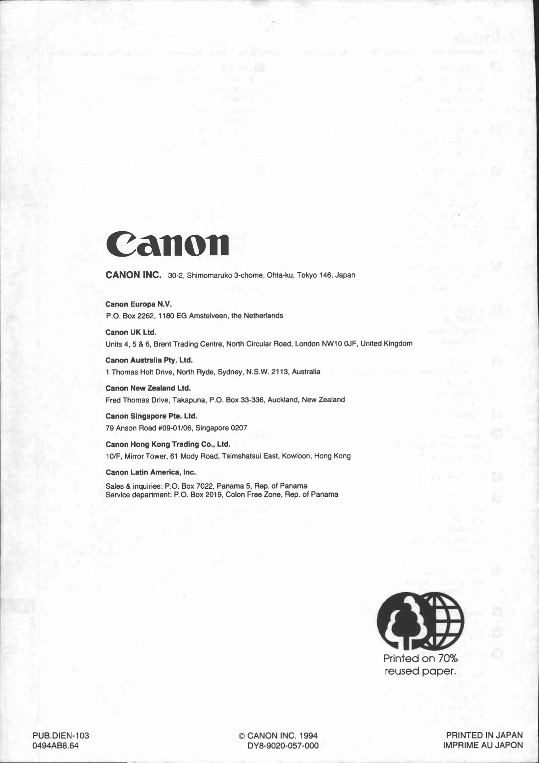 Canon UC 100 manual 