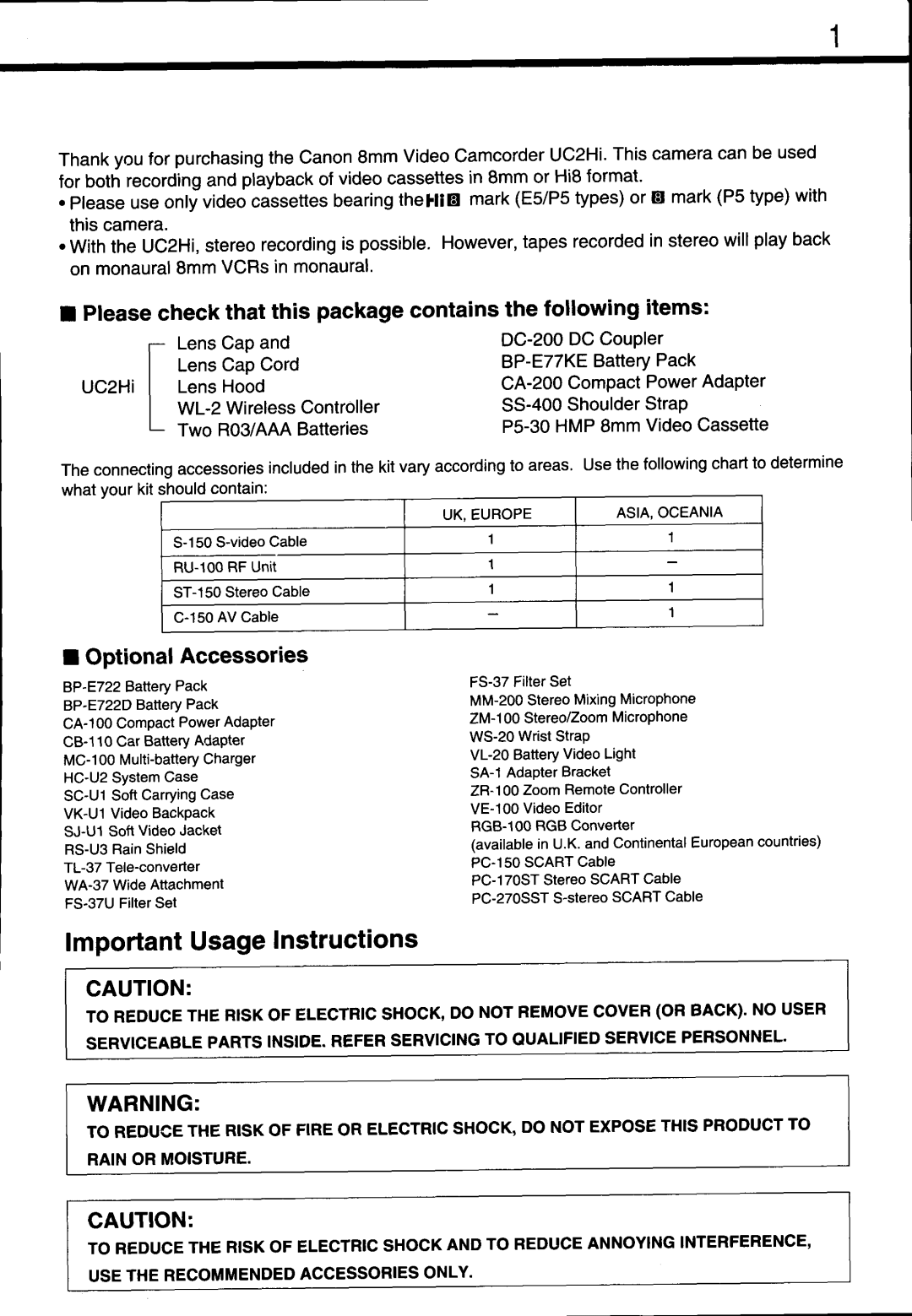 Canon UC 2 Hi manual 