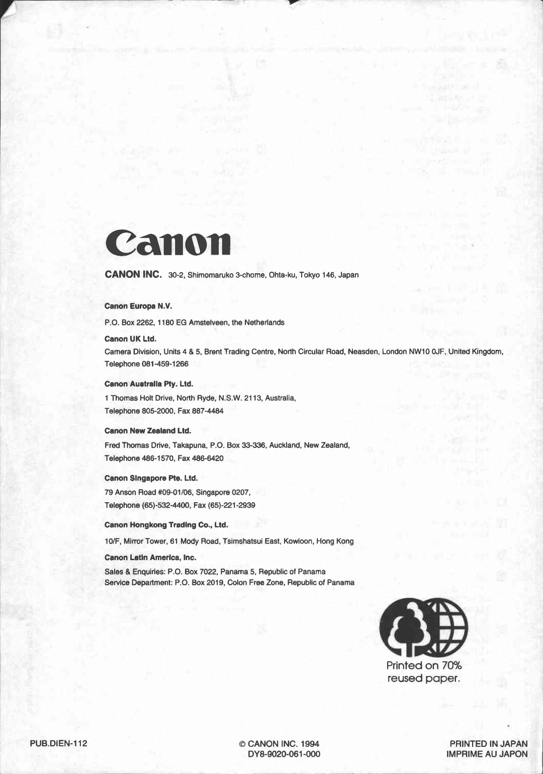 Canon UC 200 manual 