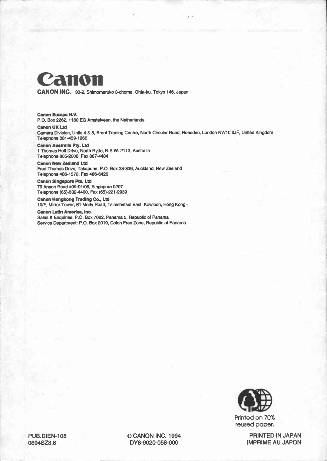 Canon UC 600 manual 