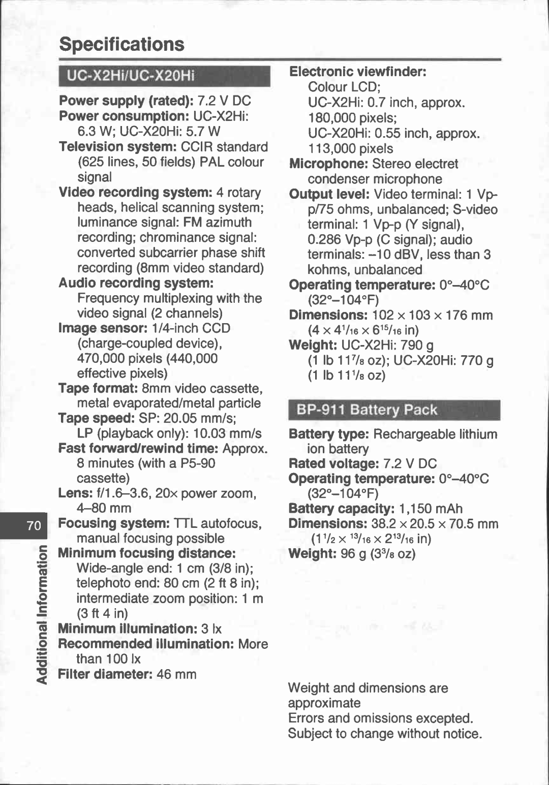 Canon UC-X20 manual 