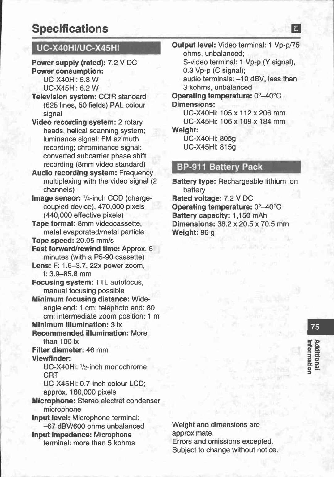 Canon UC-X40, UC-X45 manual 