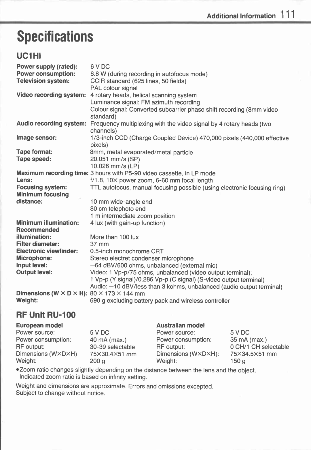 Canon UC1 manual 