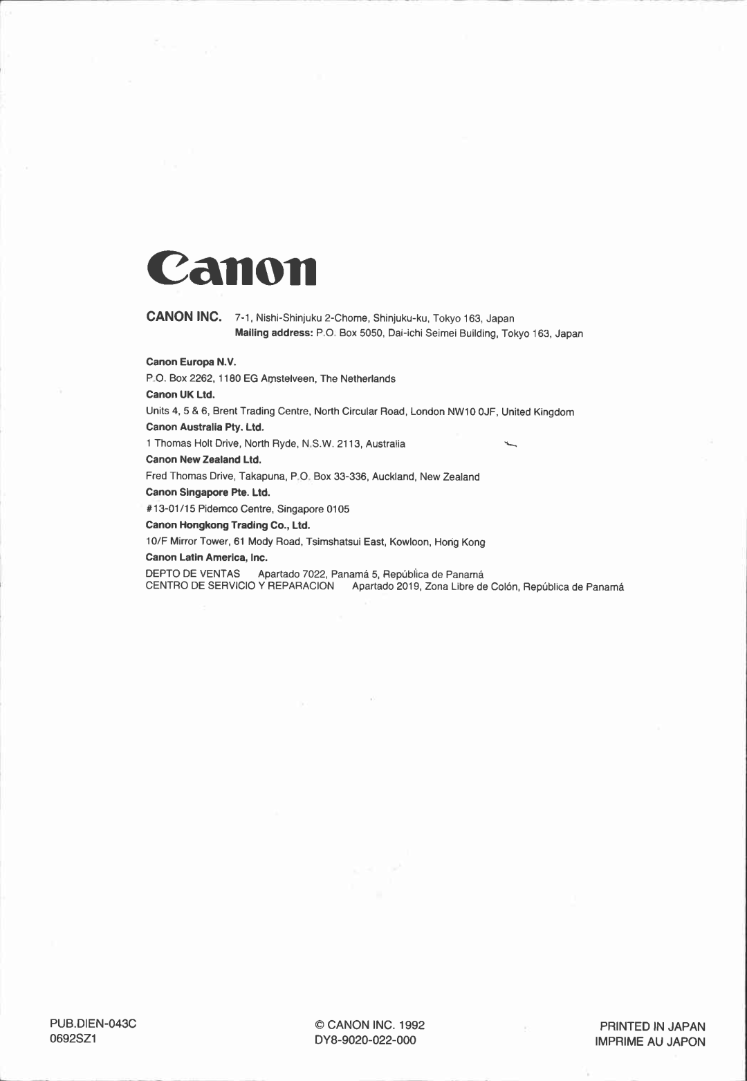 Canon UC1 manual 