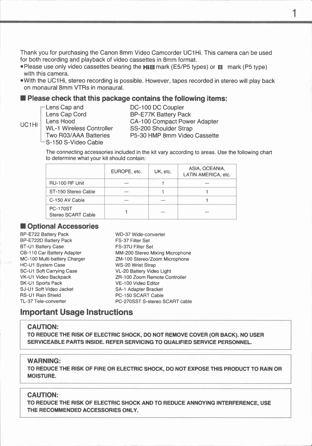 Canon UC1 manual 