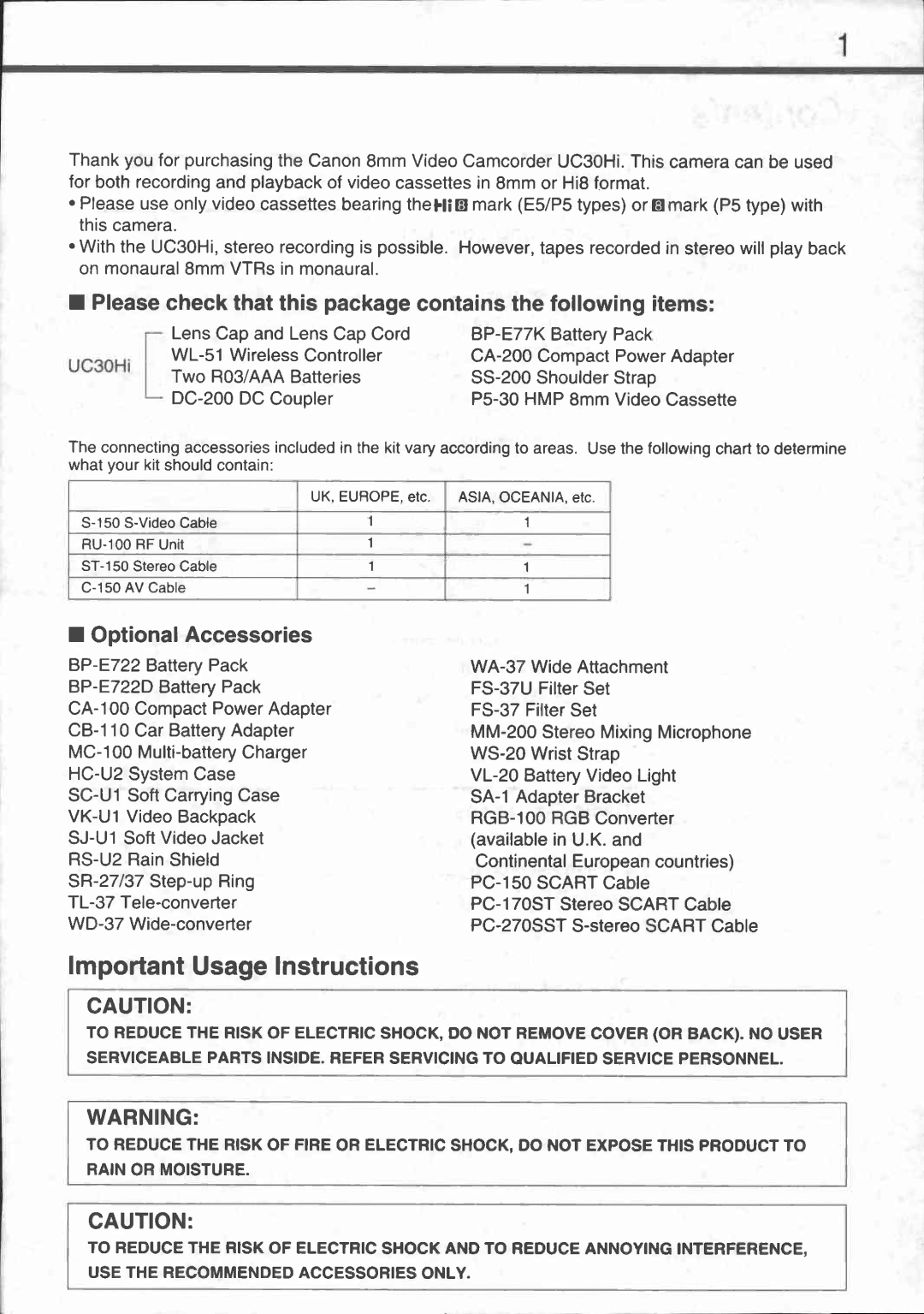 Canon UC30 manual 