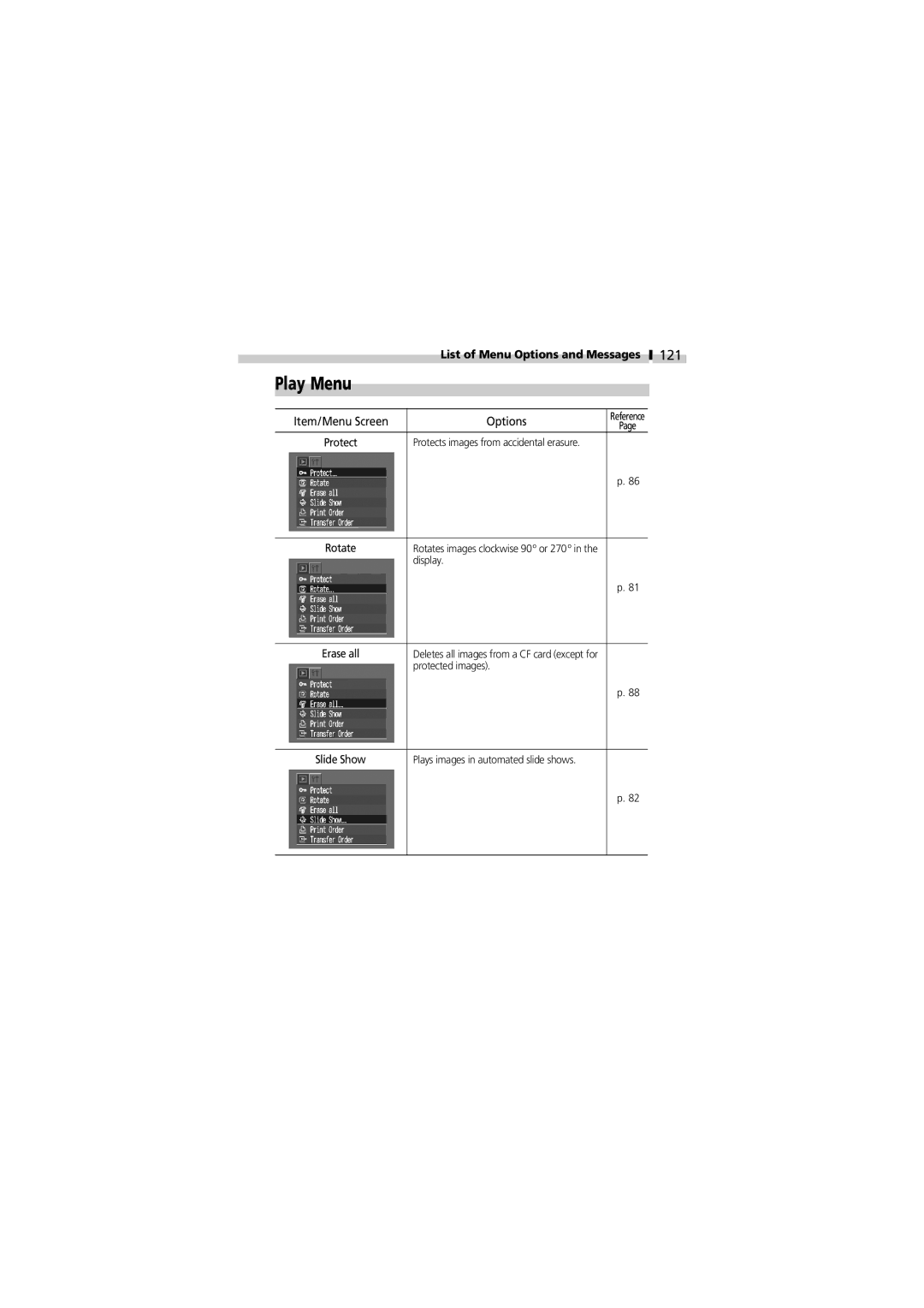 Canon V3 manual Play Menu, 121 